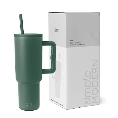 Afbeelding van Simple Modern Trek beker van 40 oz met handvat en rietje Geïsoleerde roestvrijstalen waterfles ijskoffie reismok Geschenken voor vrouwen Bos