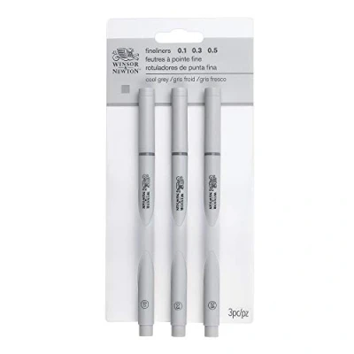 Afbeelding van Winsor &amp; Newton 0290108​ Pigment liner voor exacte lijnen en contouren, hoge kwaliteit, pigmentinkt, documentecht, lichtecht Set 3 Fineliner in Grey
