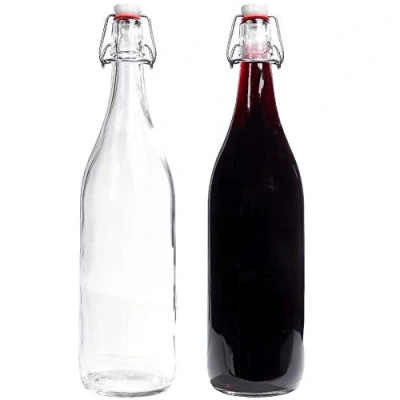 Afbeelding van mikken 2 x glazen fles 1 liter met beugelsluiting van porselein incl. etiketten