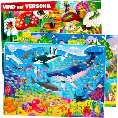 Afbeelding van Quokka puzzel vanaf 4 5 6 jaar 3 delige set puzzels met 100 delen van kinderspelletjes insecten zee en bosdieren cadeau voor jongens meisjes