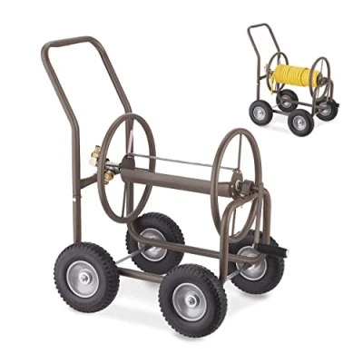 Afbeelding van Relaxdays slangenwagen metaal zonder slang lege tuinslanghaspel wielen van volrubber