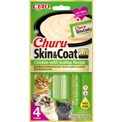 Afbeelding van Inaba Churu kat Skin &amp; Coat Puree Kip met Sint jakobsschelp