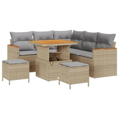 Afbeelding van vidaXL 8 Delige Tuin Sofa Set met Kussens Beige Poly Rattan Acacia, 3 Eet Acacia