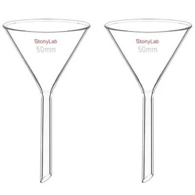 Afbeelding van stonyLab 2 pack Glazen Trechter met Zware Wand Borosilicaatglas Trechter, Korte Steel 50 mm Diameter, Steellengte