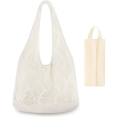Afbeelding van Ibenzoa® Stijlvolle Gevlochten Strandtas Set met Kaki Make uptas voor Zomeravonturen