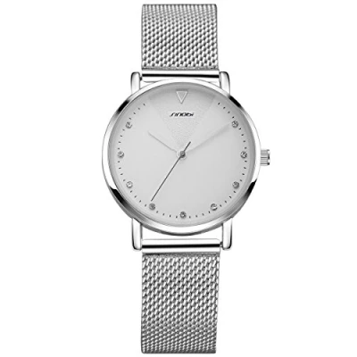 Afbeelding van Alienwork Dameshorloge Zilver Mesh Armband Wit Stras Glitter Elegant