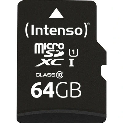 Afbeelding van Intenso microSDXC kaart 64 GB, prestatie, klasse 10, U1 (R) 90 MB/s, (W) 10 SD adapter, bliste