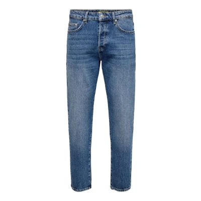 Afbeelding van Only &amp; Sons Onsyoke TAPE ONE MDB DOT Jeans Tapered Fit, Heren, Maat: 38x32, Blau