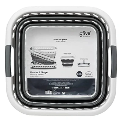 Afbeelding van 5Five Wasmand opvouwbaar met handvatten kunststof 40L grijs/wit 48 x 34 49 cm Wasmanden