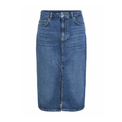 Afbeelding van Object Objellen MW MIDI NOOS Alijn rok, Dames, Maat: XS, Medium blue denim