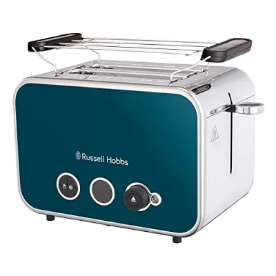 Afbeelding van Russell Hobbs Broodrooster [Voor 2 Snedes] Distinctions RVS Ocean Blue (Extra Brede Sleuven, Incl. Opwarmrekje, 6 Bruiningsstanden, Ontdooi &amp; Verwarmingsfunctie, Lift Lookfunctie, 1600 W) 26431 56