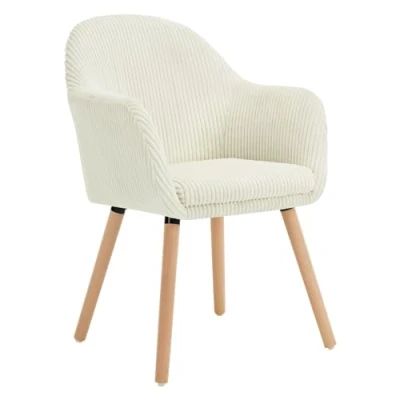 Afbeelding van WOLTU EZS26cm 1 Eetkamerstoelen, voor eetkamer, eettafel, keukenstoel, modern, met armleuningen, van corduroy, massief houten poten, beige