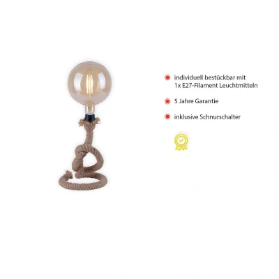 Afbeelding van Just Light Tafel touwlamp Rope zwart met bruin 15480 18