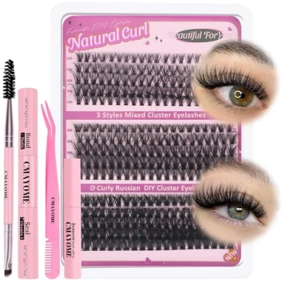 Afbeelding van OWill cluster wimpers, 300 stuks pluizige individuele wimpers kit doe het zelf wimperextensions D Curl Russische met wimperbinding en pincet (30+40+50D)