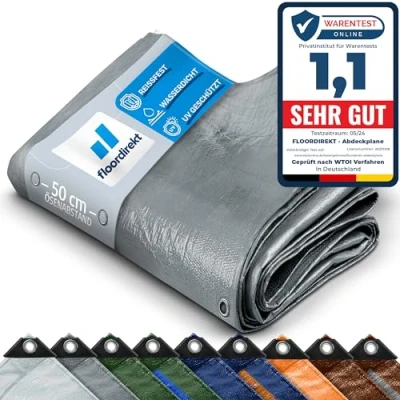 Afbeelding van Floordirekt Afdekzeil, zeildoek, beschermend zeil, bootzeil, tentzeil voor camping en outdoor, tuin, waterdicht, met ringen, verschillende maten kleuren, 2 x 3 m, 140 g/m², zilver