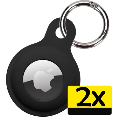 Afbeelding van Hoesje Geschikt voor Apple AirTag Sleutelhanger Houder Siliconen Zwart 2 Stuks