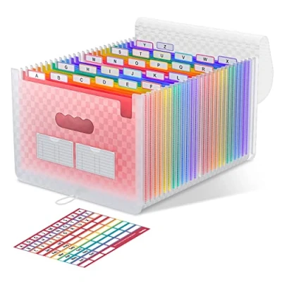Afbeelding van ThinkTex Accordeon File organizer, 26 vakken uitbreidende bestandsmappen, maandelijkse factuur ontvangst documenten kleurrijke tabbladen, brief/A4 formaat