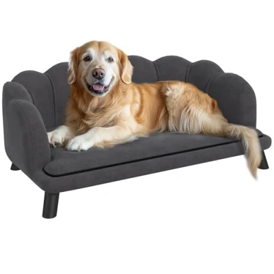 Afbeelding van Pawhut Sofa voor honden en katten, modern design, schelp, afmetingen: 98 x 60 35 cm, zacht kussen, velours, grijs
