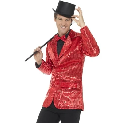 Afbeelding van Smiffy&#039;s Glitter &amp; Glamour Kostuum Beau Tv Presentator Vest Man Rood Large Carnavalskleding Verkleedkleding