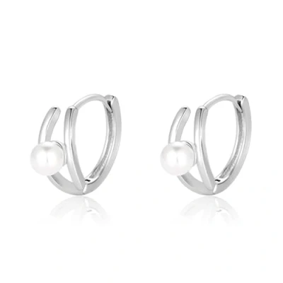 Afbeelding van Oivzziy Kleine hoepeloorbellen voor dames, huggie creolen van 925 Sterling zilver met parel, zilver, Parel schelp