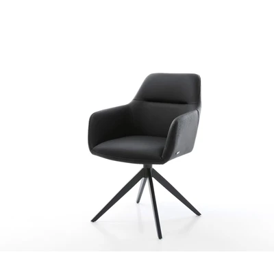Afbeelding van DELIFE Draaistoel Pejo Flex echt leer zwart kruisframe breed 360 draaibaar rocker functie pocketveer kern