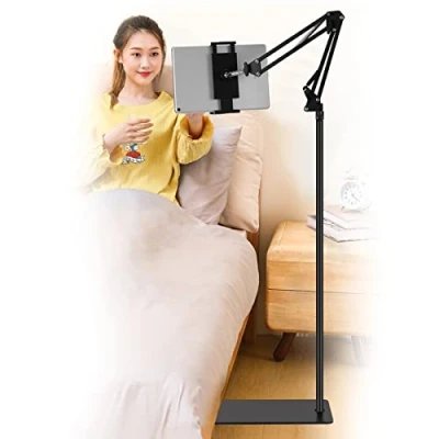 Afbeelding van SAMHOUSING Tablet vloerstandaard, verstelbare universele 360 graden draaibare metalen tablethouder, telefoonstandaard voor iPad/iPhoneX/iPad Pro of andere 4,5 12,9 inch apparaten (zwart)