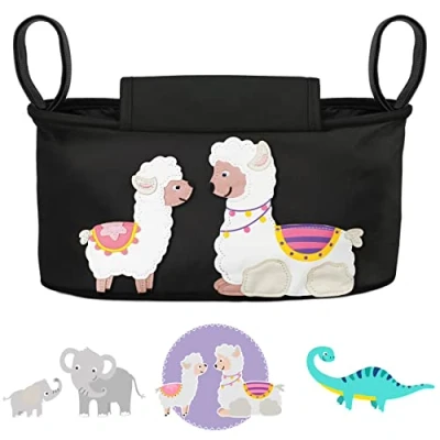 Afbeelding van GLÜCKSWOLKE Kinderwagen Organizer 12 Motieven I Kinder Buggy Tas Kinderwagentas met Disposer van vochtige doekjes Wandelwagen Opbergtas voor Baby Stroller Pram Kinderwagentasche Alpaca (Zwart)