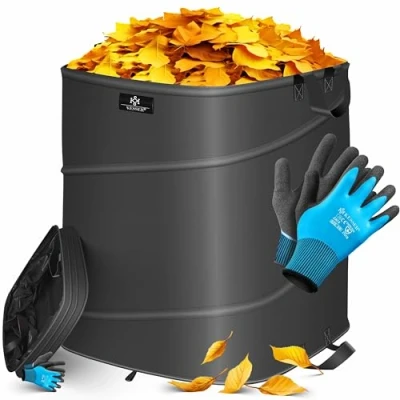 Afbeelding van KESSER® Pop up tuinzak, 219 liter, inclusief handschoenen, zelfstaand met handgrepen, stabiel, robuust en opvouwbaar, voor het snijden van gazon, tuinzakken tuinafval, groen