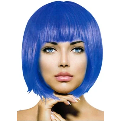 Afbeelding van Brandsseller Dames carnaval kort haar pruik bob themafeest en shows kunsthaar (bob haar, blauw)