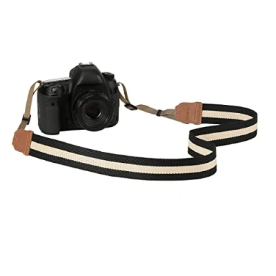 Afbeelding van MoKo Camera Strap, Cotton Woven Adjustable Universal Neck &amp; Shoulder Strap for Video Camcorder, Binoculars, and Nikon/Canon/Sony/Minolta/Panasonic/SLR/DSLR Digital Cameras, Black Beige