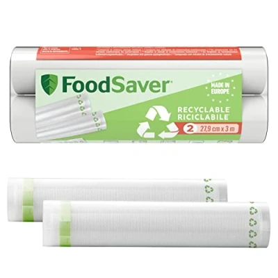 Afbeelding van FoodSaver Vacuümrollen, recyclebare en herbruikbare voedselzakken, houden levensmiddelen tot 5 x langer vers, BPA vrij, 2 rollen, voor vriezer koken (28 cm 3 m)