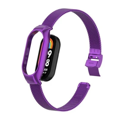 Afbeelding van Milanese bandje met case Paars Xiaomi Smart band 8