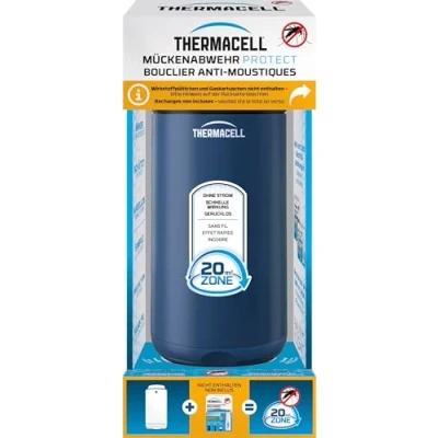 Afbeelding van Thermacell Muggenafweer Protect basisapparaat zonder plaatjes van werkzame stoffen, innovatieve muggenbescherming, staand apparaat in modern design, voor tuin, terras en camping, marineblauw