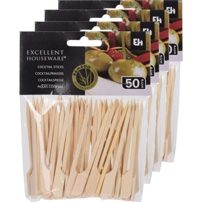 Afbeelding van Excellent houseware Cocktail/tapas prikkers 200x stuks 9 cm bamboe Cocktailprikkers
