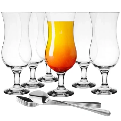 Afbeelding van 420 ml, set van 6, glas voor alcoholische cocktails, longdrinkglazen, cocktailglazen, drinkglazen, partyglazen, perfect thuis, restaurants, theelepels inbegrepen