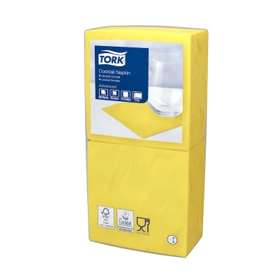 Afbeelding van Tork Cocktailservet 24x24cm 2 laags 1/4 vouw Geel 477823