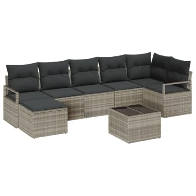 Afbeelding van vidaXL 9 delige Tuin Sofa Set met Kussens Grijs Poly Rattan