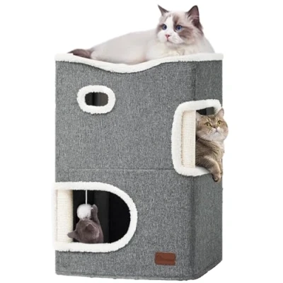 Afbeelding van YITAHOME Kattengrot, kattenbedden voor binnenkatten, multifunctioneel kattenhuis met kattenkrabpaal en bal, kattenbed, basic kattenboom, schattige kattentoren, kattenmeubels, kattenverblijf,