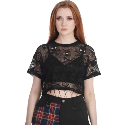 Afbeelding van Banned Skull Queen Crop top XS Zwart