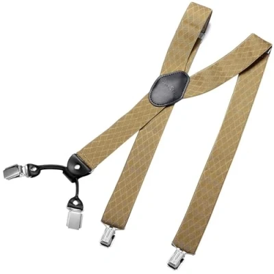 Afbeelding van DonDon brede bretels 3,5 cm 4 Y vormige leren clips elastisch en in lengte verstelbaar Rhomb beige