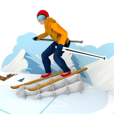 Afbeelding van MOKIO® Pop Up Kaart Skiër 3D wenskaart voor een verjaardag