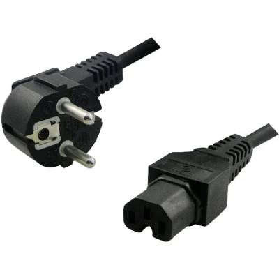 Afbeelding van LogiLink Netsnoer, geaarde stekker 90 op stekkerdoos IEC C15, 2m, zwart