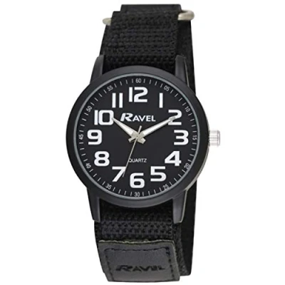 Afbeelding van Ravel Modern Werkhorloge voor Mannen met Bandje Eenvoudige Sluiting Zwart/Zwarte/Zwarte Armband