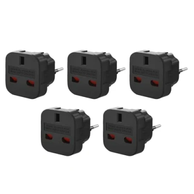 Afbeelding van UK naar EU reisstekker adapter, 3 Pin Duitsland/Europa 2 pins adapterstekker voor Spanje, Frankrijk, Portugal, Nederland, Griekenland, Polen (zwart)