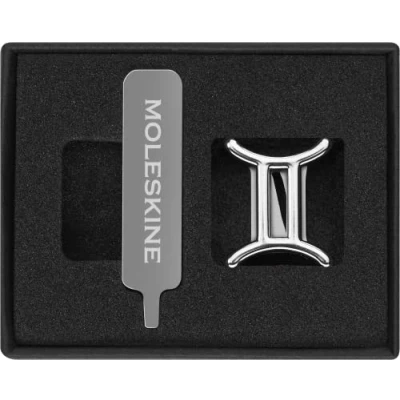 Afbeelding van Moleskine Gemini Pin voor notitieboek of dagboek, dierenriemsymboolpen, personaliseer elastische sluiting, gepersonaliseerde cadeau ideeën, zilverkleur