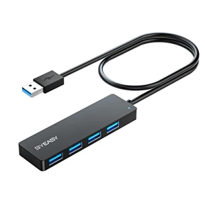 Afbeelding van BYEASY USB hub, splitter voor laptop, multiport 3.0 multi poort expander, snelle gegevensoverdracht 4 poorts hub compatibel met Windows pc, Mac, printer, mobiele harde schijf