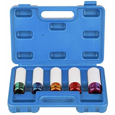Afbeelding van DAYUAN 5 stuks 1/2 inch aandrijfmoer slagmoerset, dunne muur diepe wielbeschermer impactdopset, 6 punten, metrisch, 15 mm, 17 19 21 22 mm