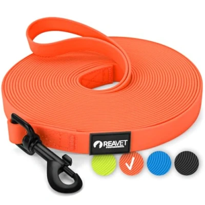Afbeelding van ReaVET looplijn voor honden, 5 meter, neon oranje, robuuste en waterdichte hondenlijn, lang, oefenlijn met gevoerde handgreep, trainingslijn, grote kleine honden