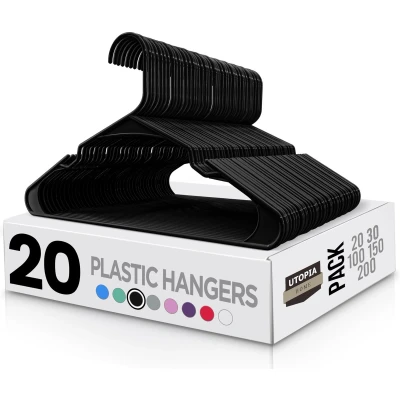 Afbeelding van Utopia Home Kleerhangers van kunststof, ruimtebesparend, duurzaam, met schoudergroeven, 20 stuks, zwart