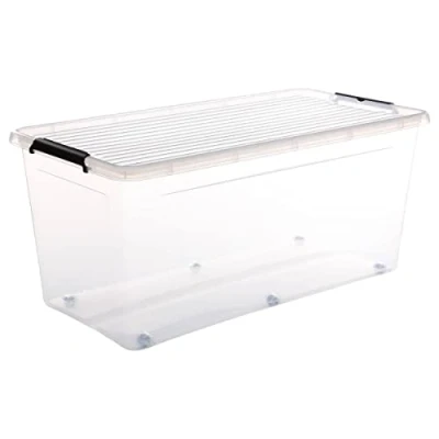 Afbeelding van 5Five opberg kist met deksel Clip Box 75 liter 76 x 39 35 cm kunststof transparant wielen